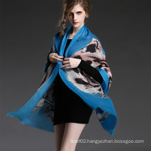 Girl′s Long Wool Tiger Pattern Digital Printing Blue Scarf Shawl